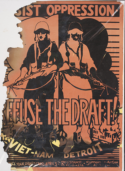 burned poster; Resist Oppression: Refuse the Draft!, 1968